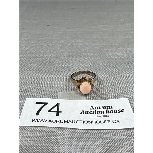 Vintage Genuine Coral Cabochon Gold Ring C. 1970's