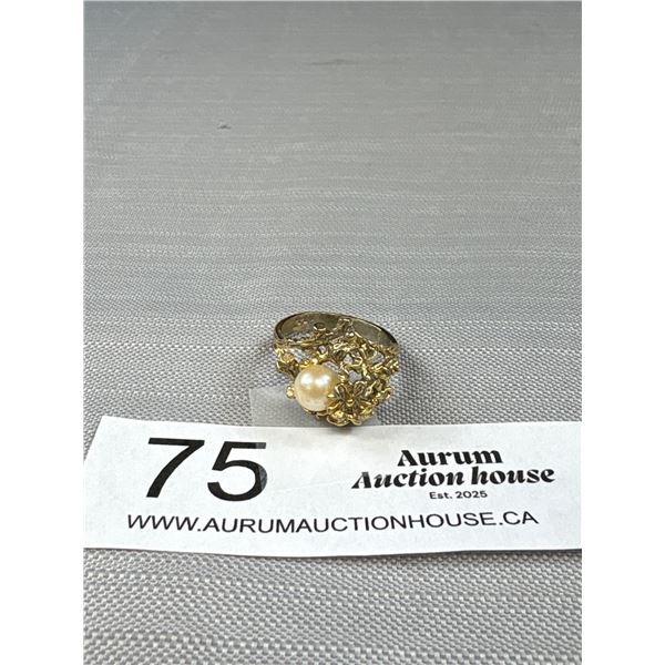 Vintage Abstract Gold Pearl Ring