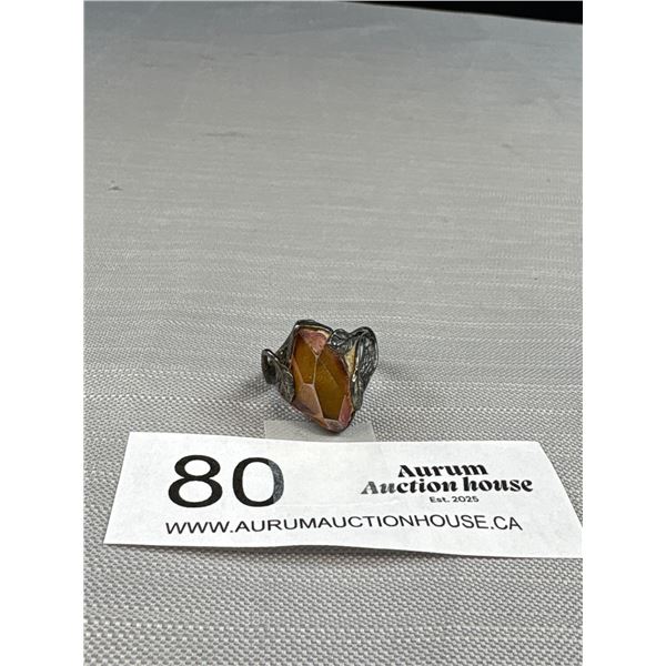 Unique Sterling Silver Marked 925 Isreal Gemstone Ring Leaf Motif Setting Quality