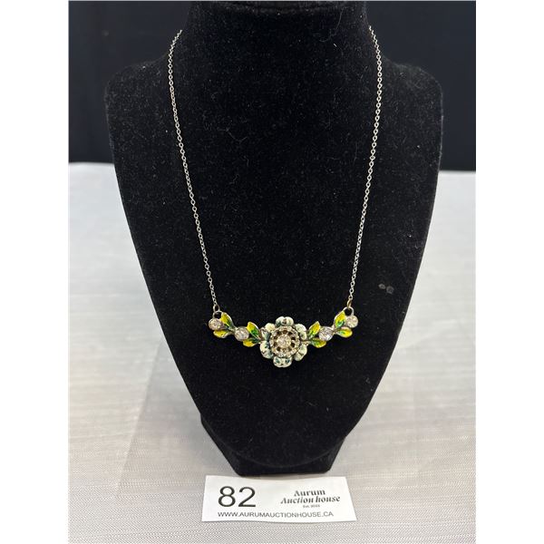 Antique Silver Enamel Stone Floral Necklace C.1940's Beauty!