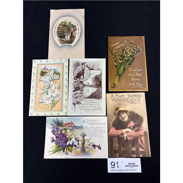 5 Vintage Birthday Postcards + 1 Easter