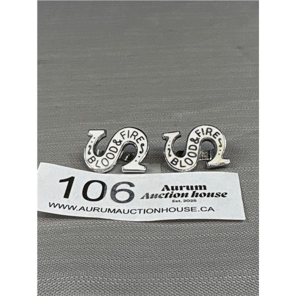 Pair of White Vintage Enamel "Salvation Army" Pins/Clips