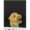 Image 2 : Vintage Leopard Head Rhinestone Brooch - Red Eyes