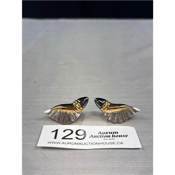 1980's Metallic Statement Earrings by Butler - Unique Style of Mixed Metals