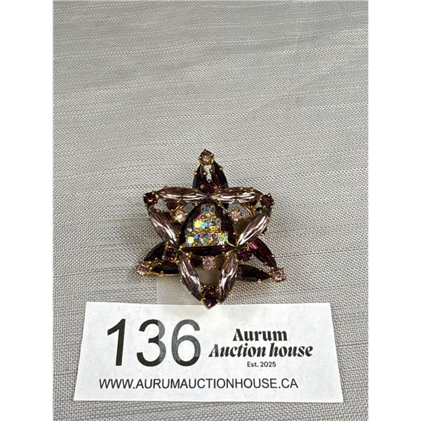 Vintage Layered Amethyst Rhinestone Five Point Star Brooch