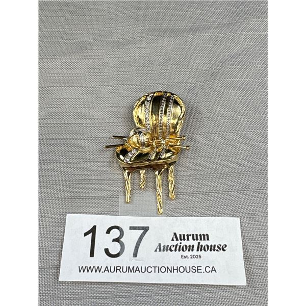 Vintage Signed Butler Knitting Theme Goldtone Brooch
