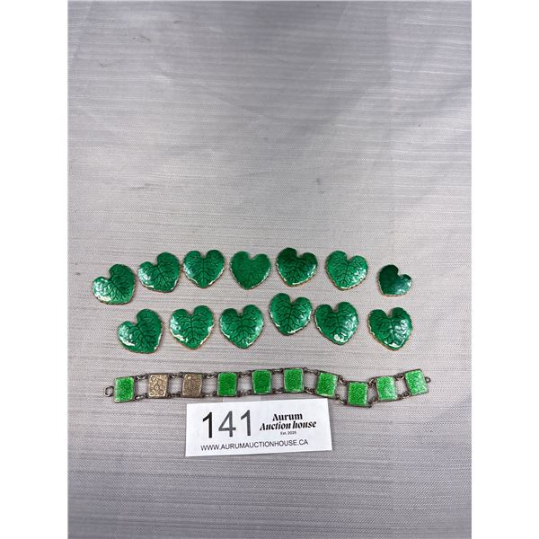 Vintage Sterling Articulated Enamel Panel Bracelet (as is) + Enamel on Copper Embellishments