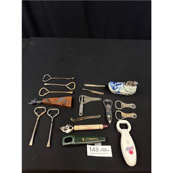 Vintage Delift Lighter & Collection of Advertising Openers