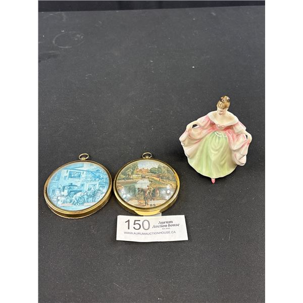 Vintage 1980 Royal Doulton "Sara" Figurine & 2 Framed Miniatures