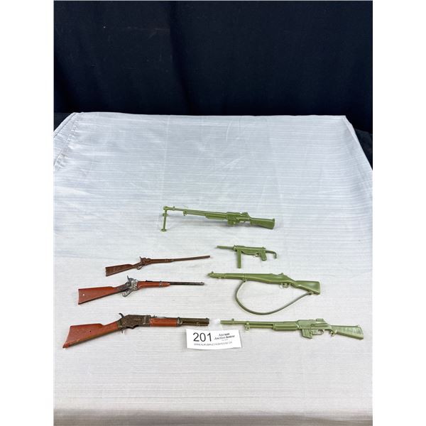 Lot of 7 Vintage Toy Rifles, 6 Rifles Measure 7-8" 1 Smaller
