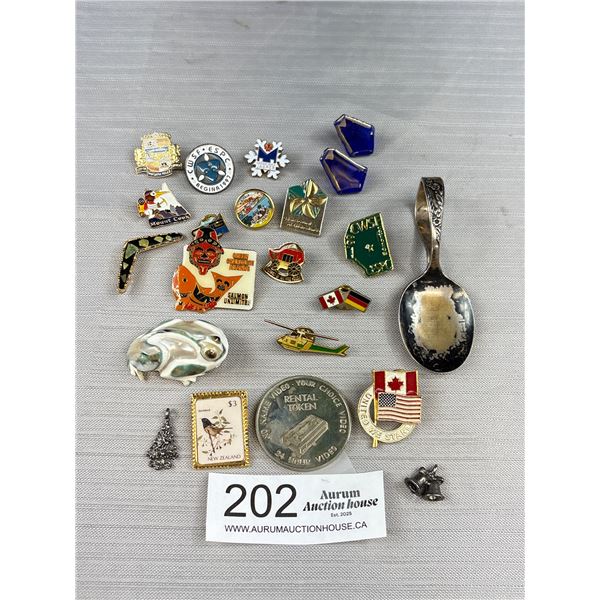 Vintage Collectible Lot of Pins, Spoons, Tokens Etc