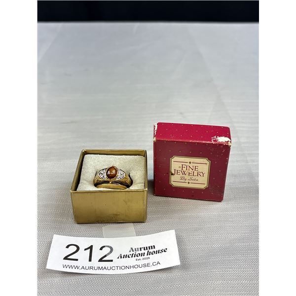 Vintage Solid Mens Tigers Eye Ring Marked 14K G.E. Heavy!