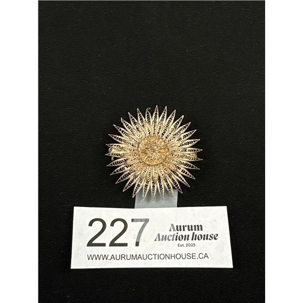 800 Silver Filigiree 2" Diameter Flower Brooch