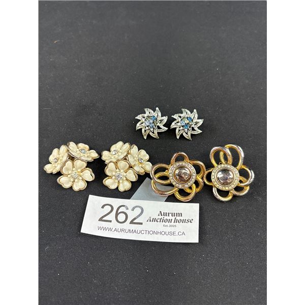 3 Pairs of Vintage Clip on Earrings