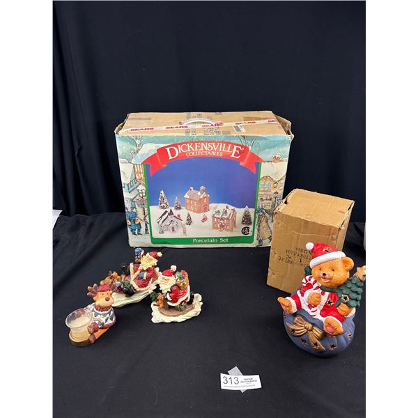 Dickensville Christmas Village New in Box + Ceramic Christmas Bears