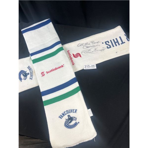 2 Vancouver Canucks Scotiabank Scarves, 1 Signed