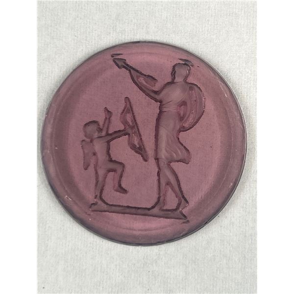 1920s Amethyst Glass  Intaglio  1.5  Diameter (Nice Item)