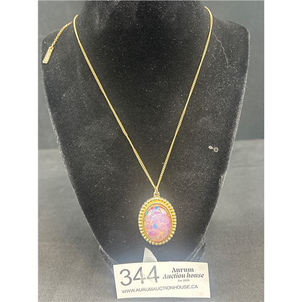 Fake Opal Stone Pendant w/ Chain Necklace, Label Cezanne