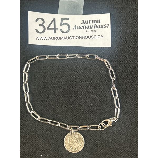 Vintage Silver Tone w/ Coin Charm Bracelet