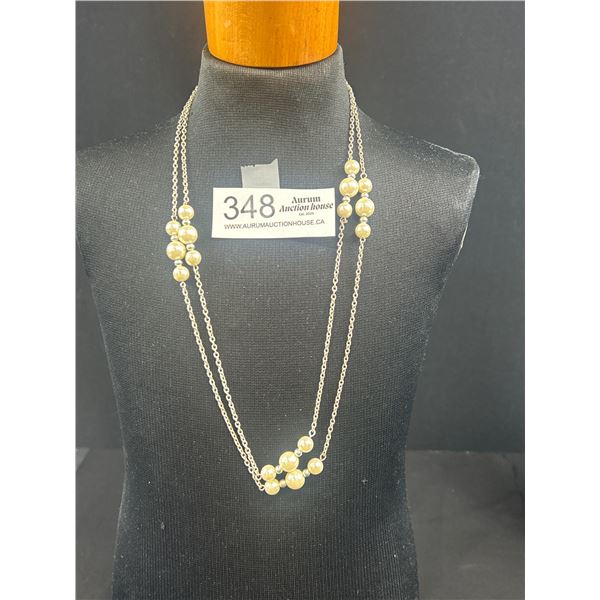 Extra Length or Double Strand Silver Chain w/ Pearls Necklace