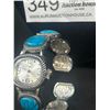 Image 2 : Silver w/ Turquoise Vivani Quartz Watch, Open Cuff Bangle, Battery Required