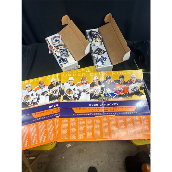 Box of 2020-21 Upper Deck Hockey Cards With Posters and 90's Upper Deck Hockey Cards