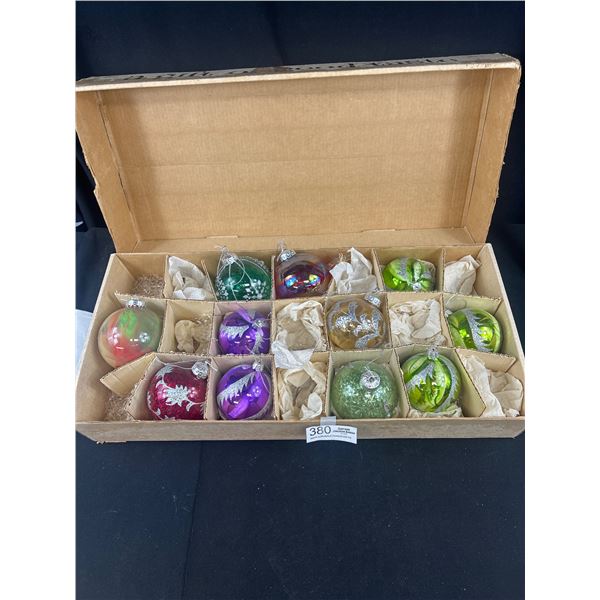 Box of Vintage Large Glass Christmas Ornaments 4" DIA