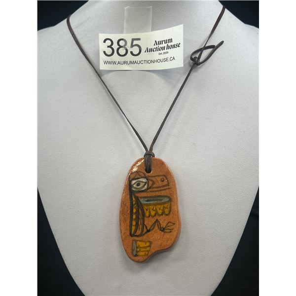 Hand Crafted + Painted Pendant w/ Black Cord Necklace, Marked Cottage Crafts, Miracle Beach B.C.