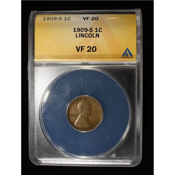 1909-S LINCOLN CENT ANACS VF-20