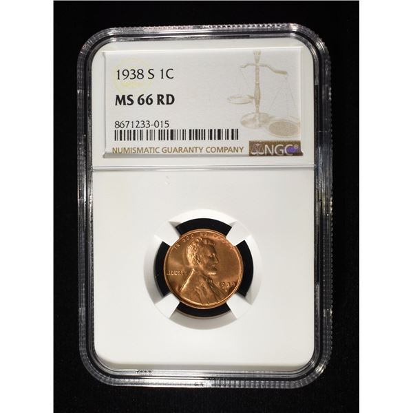 1938-S LINCOLN CENT NGC MS-66 RD