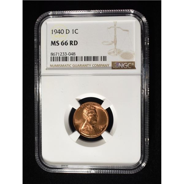 1940-D LINCOLN CENT NGC MS-66 RD