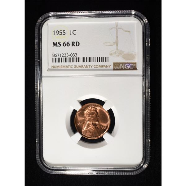 1955 LINCOLN CENT NGC MS-66 RD