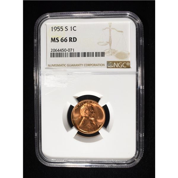 1955-S LINCOLN WHEAT CENTS NGC MS66 RD