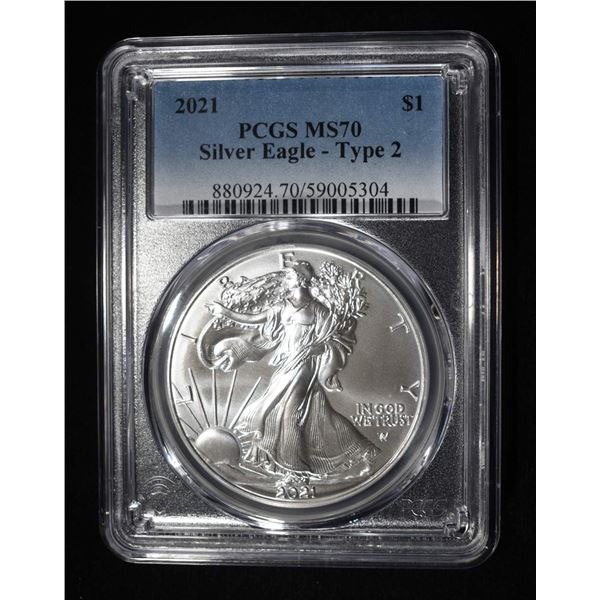 2021 TYPE 2 AMERICAN SILVER EAGLE PCGS MS70