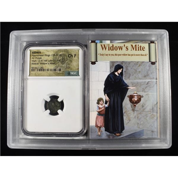 135-37 BC HASMONEAN KINGS, AE PRUTAH NGC CH F