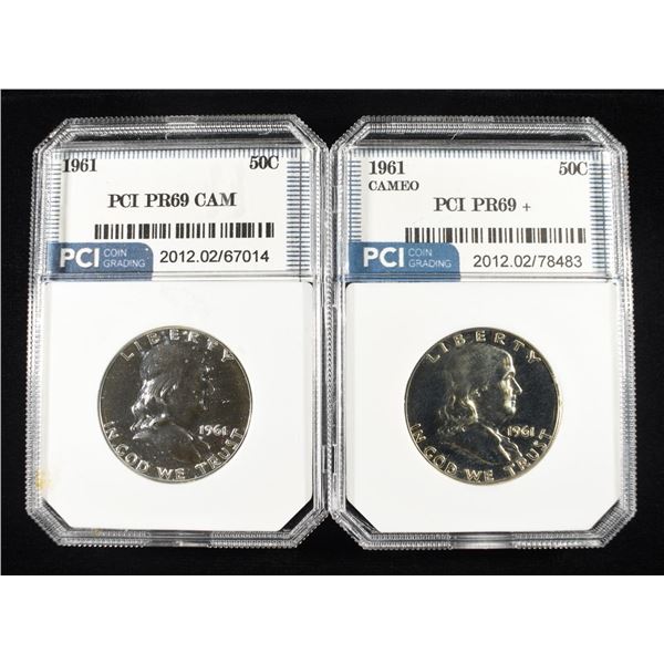 (2) 1961 FRANKLIN HALVES PR CAM SUPERB GEM+ BU