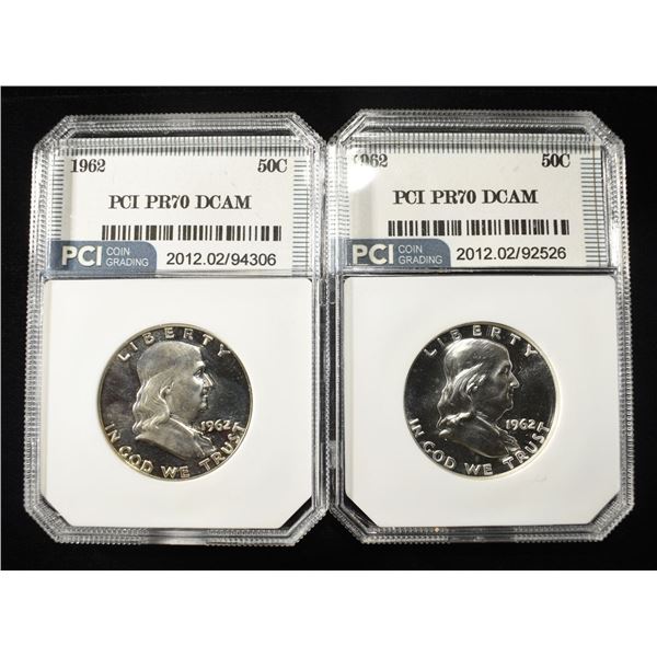 (2)1962 FRANKLIN HALVES PR DCAM PCI PERFECT GEM BU
