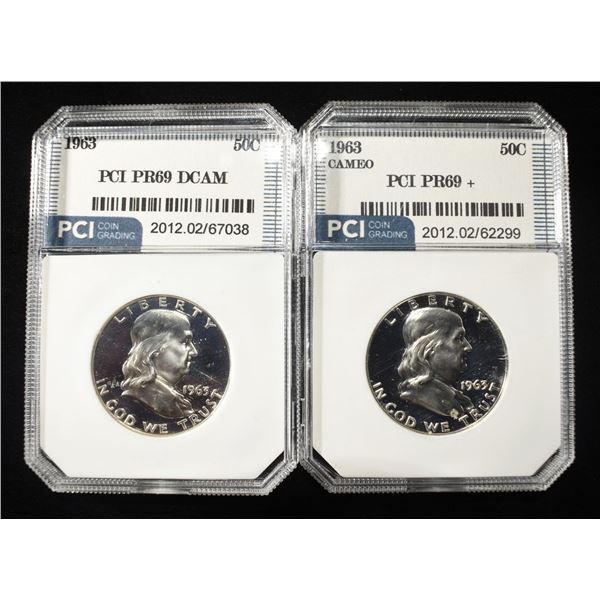 (2) 1963 FRANKLIN HALVES PR  PCI SUPERB GEM+ BU