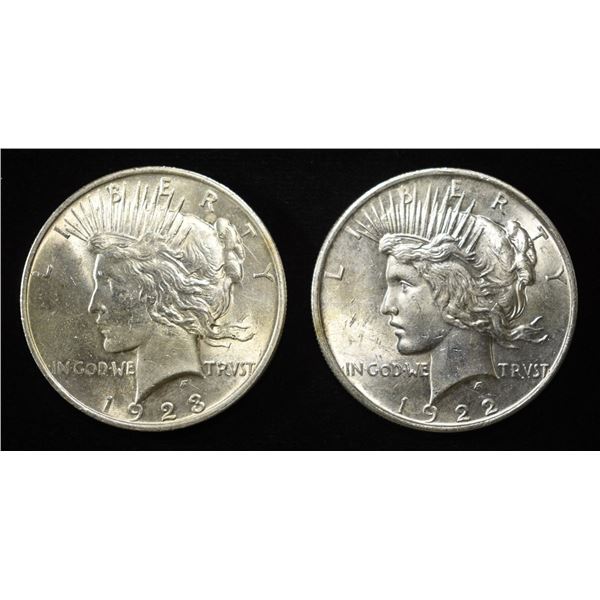 1922, 23 PEACE DOLLARS