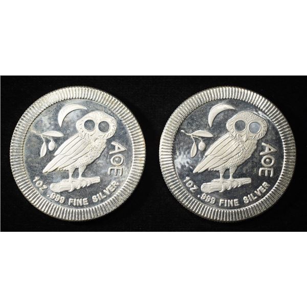 (2) 2020 1 OZ .999 SILVER NIUE OWL ROUNDS