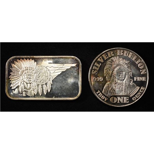 (2) 1 OZ .999 SILVER BAR, ROUND