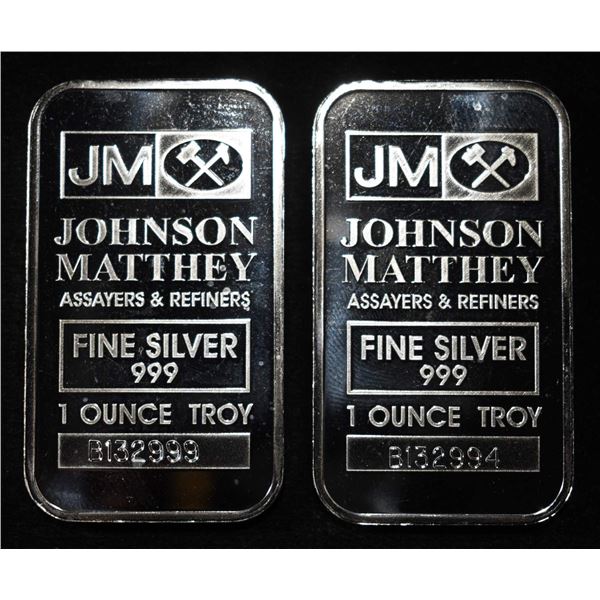 (2) 1 OZ .999 SILVER JOHNSON MATHEY BARS