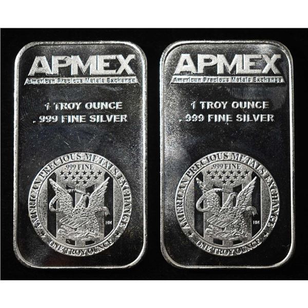 (2) 1 OZ .999 SILVER APMEX BARS