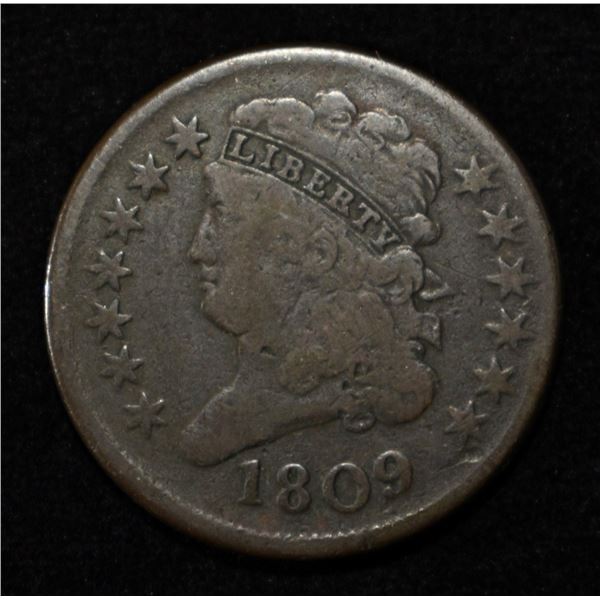 1809 LG 0/ SM 0 HALF CENT VG