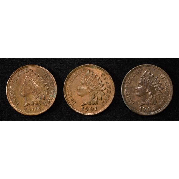 1901, 1902, 1906 INDIAN CENTS AU/BU