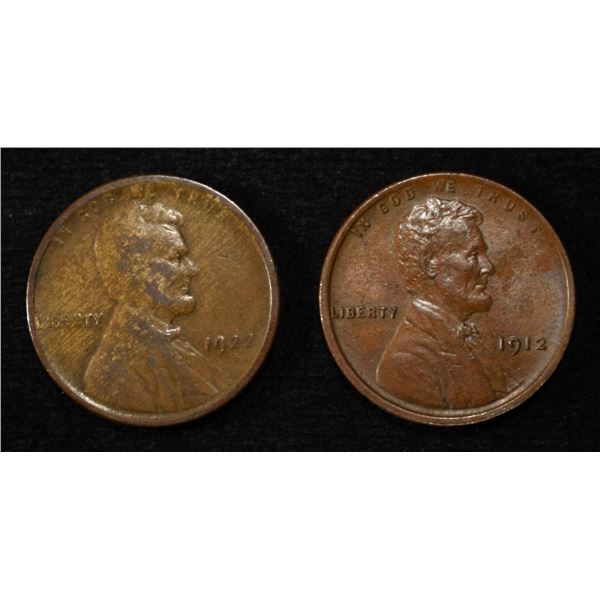 1912 AU/BU, 1922-D WEAK D VF/XF LINCOLN CENTS