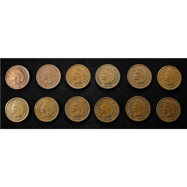 (12) "FULL LIBERTY" INDIAN HEAD CENTS