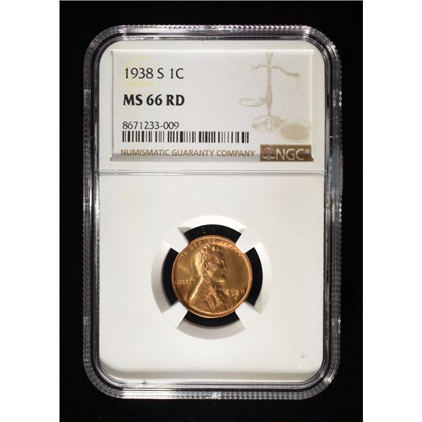 1938-S LINCOLN CENT NGC MS-66 RD