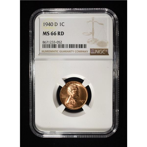 1940-D LINCOLN CENT NGC MS-66 RD