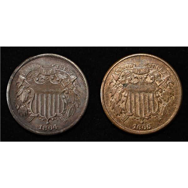 1864 & 1865 2 CENT PIECES AU